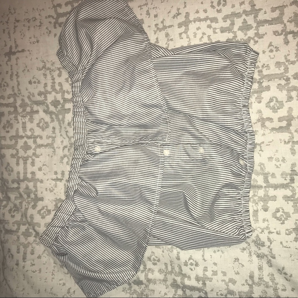 IRIS Grey & white stripe off-the-shoulder crop top